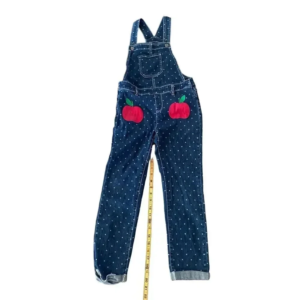 Gymboree Girls Blue & White Apple Overalls Jumpsuit Size 8